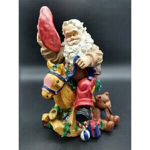 Vintage Cowboy Santa Riding Rocking Horse Christmas Figurine 1998 Holiday Decor